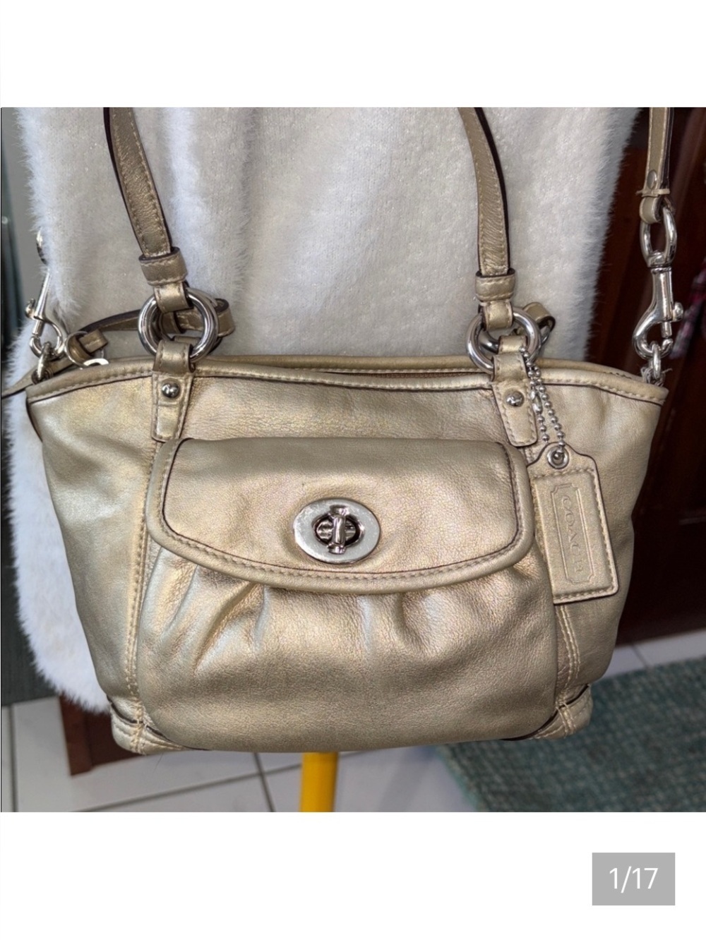 Coach Leah Satchel  Crossbody bag
Leather  gold metallic  front turn lock pocket